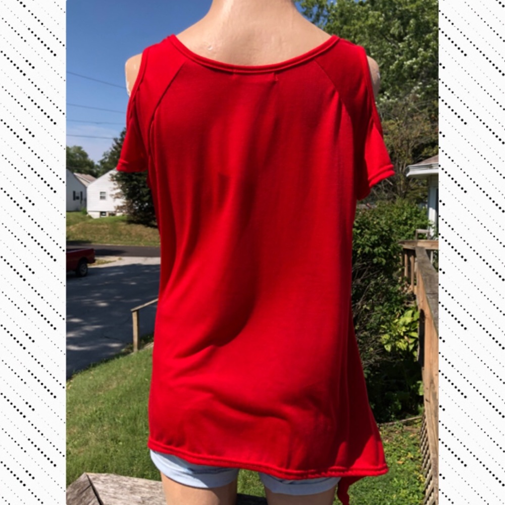 Bright Red Cold-Shoulder Sharkbite Top! NEW! - Picture 4 of 10